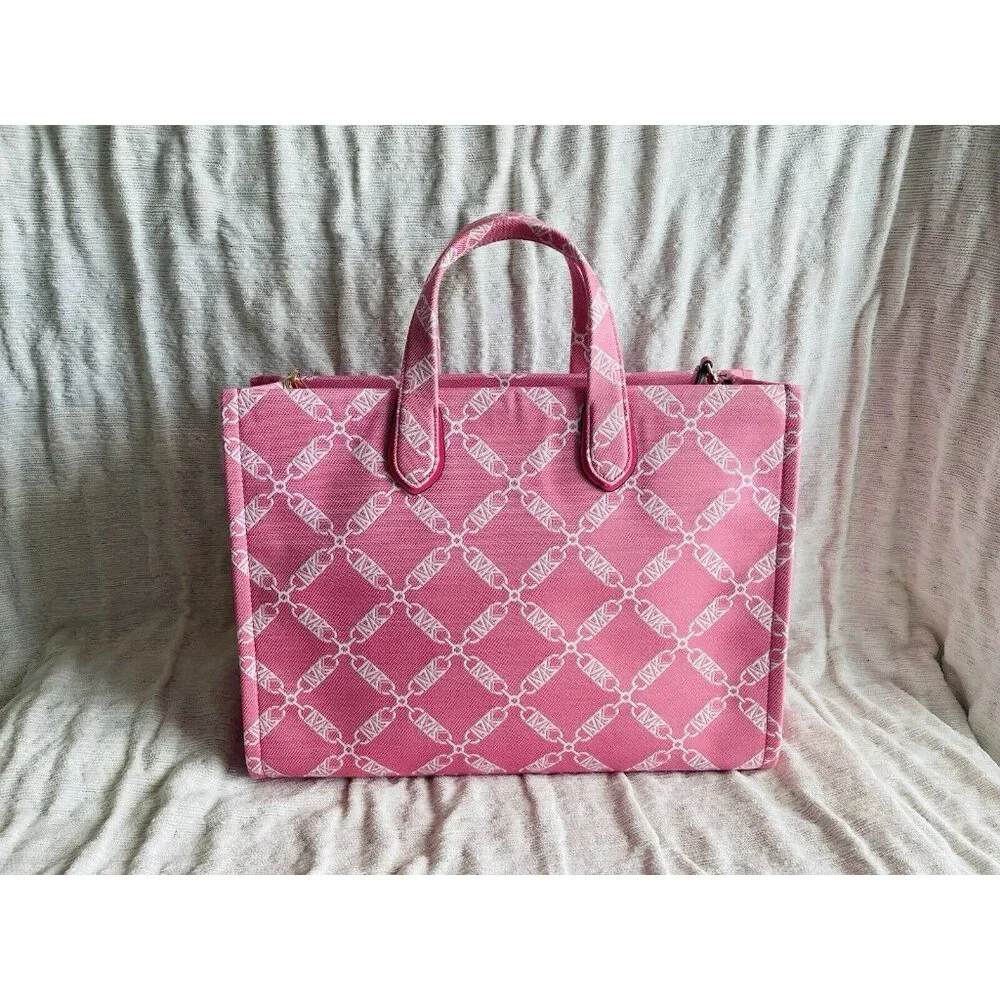 NWT Michael Kors Camilla Rose Gigi Large Logo Chain Jacquard Grab Tote Bag - Picture 8 of 11
